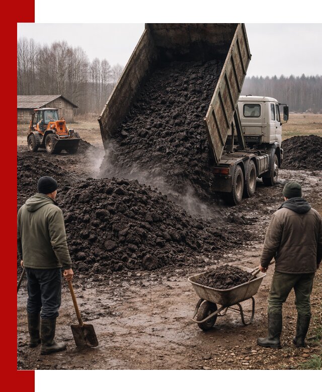 Доставка низинного торфа с разгрузкой и доставкой в Протвине