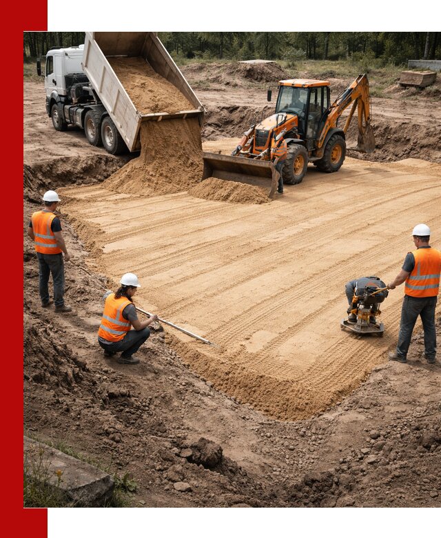 Устройство песчаной подушки для фундаментов и дорог в Протвине